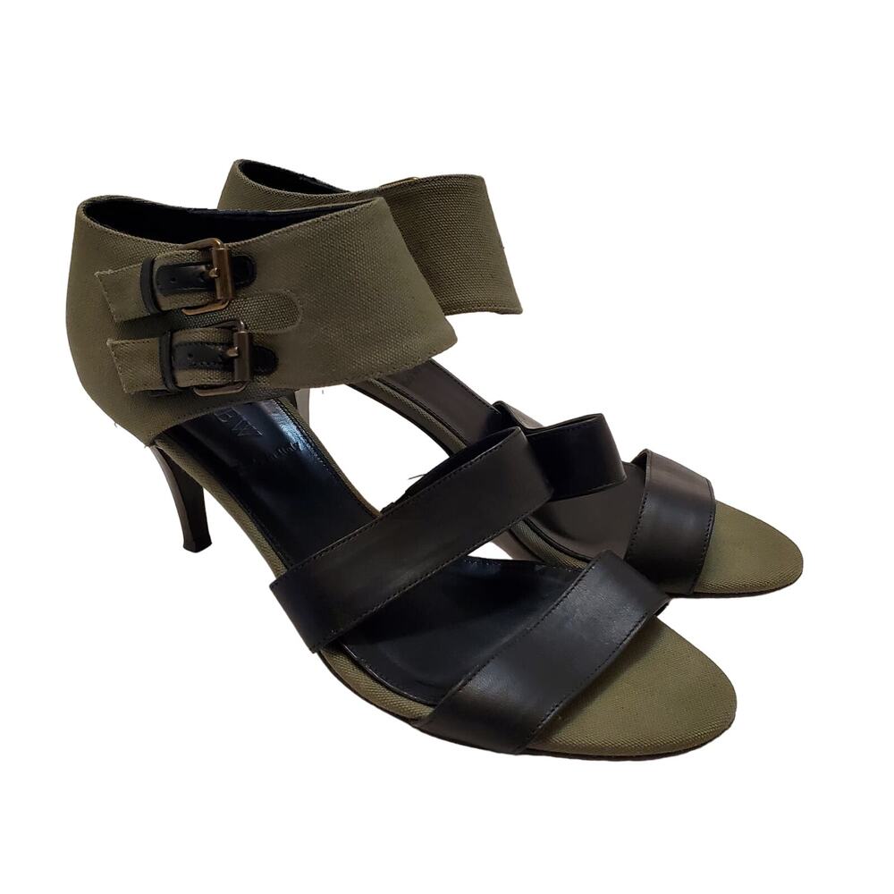 J Crew Heels Womens 8 1/2 Shoes Green Strappy Double Ankle Buckle Made In Italy